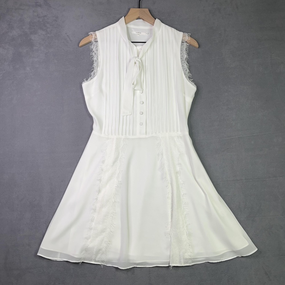 Tularosa White Sleeveless Tie Neck Lace Trim Fit & Flare Dress Women's Small - Picture 1 of 11